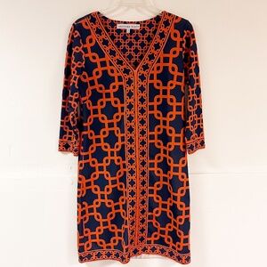 Gretchen Scott Designs Geometric Print Mid Length Dress 3/4 sleeve V neck Sz S